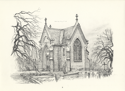 809995 Gezicht op de voor- en rechtergevel van de grafkapel van de familie De Wijkerslooth de Weerdensteijn op de R.K. ...